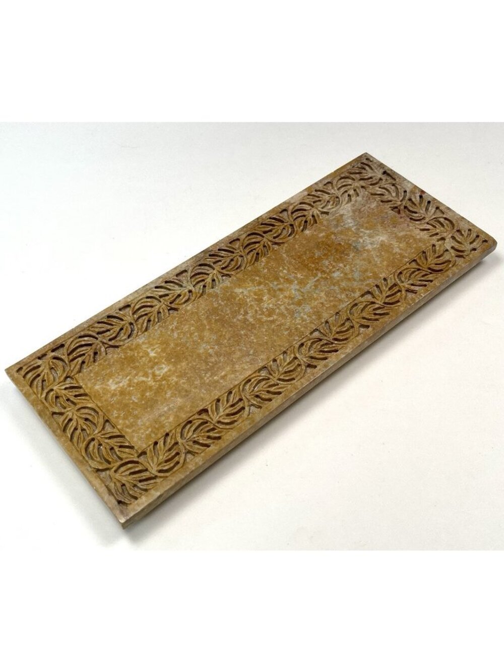VTG 12"x5" Heavy Desert Peach Marble Carved Leaf Edge Trinket Curling Iron TRAY